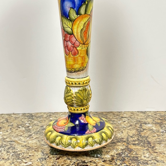 Vintage Hand painted Ceramic Candleholder with Fruits Motif - Picture 5 of 16